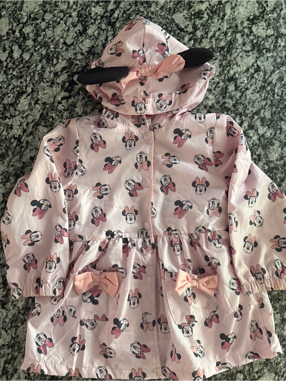 Disney Pink Minnie Mouse Hooded Raincoat with Bow Details